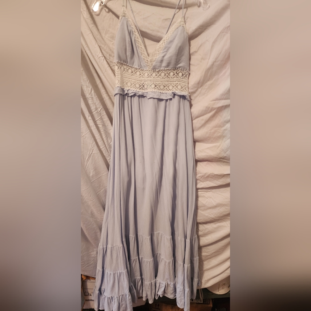 Light blue and white maxi dress
